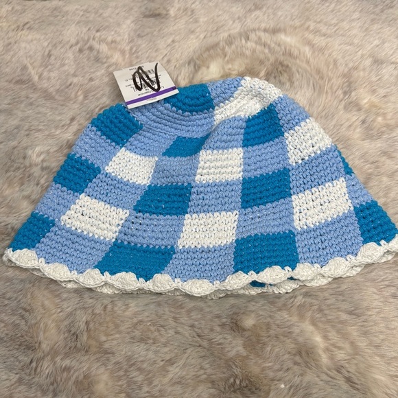 BP. | Gingham Knit Bucket Hat in Blue/Cream, NWT - Picture 2 of 10